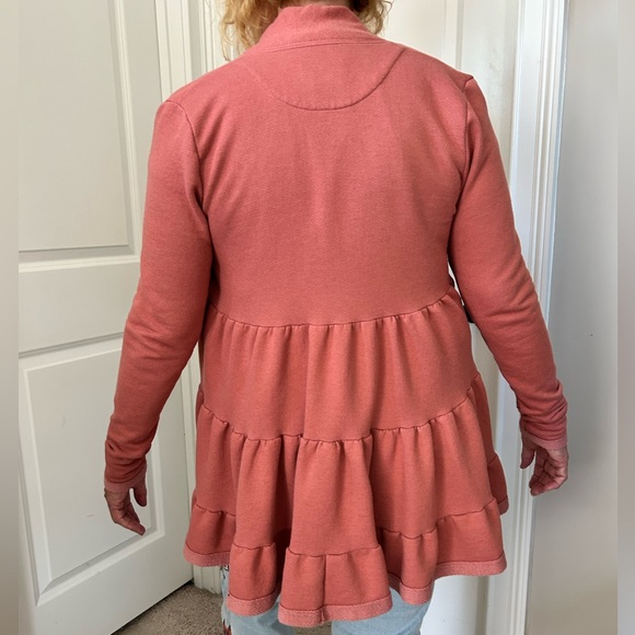 Anthropologie Dusty Rose Open Front Jacket w Tiered Ruffled Back & Pockets - Picture 6 of 11
